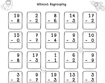 Subtraction Worksheets: Numbers 1-20, Kindergarten-1st Grade (PDF)