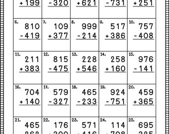 3 Digit Mixed Addition and Subtraction (With and Without Regrouping) Worksheet