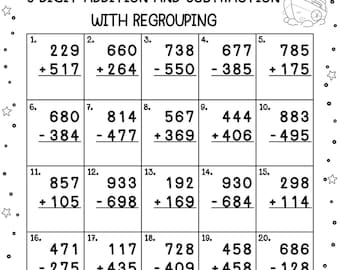 70 Printable 3 Digit Addition and Subtraction with Regrouping within 1000 Math Worksheets