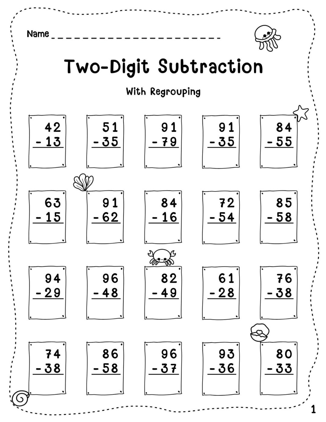 Two Digit Subtraction With Regrouping Within 100 Worksheets - Etsy