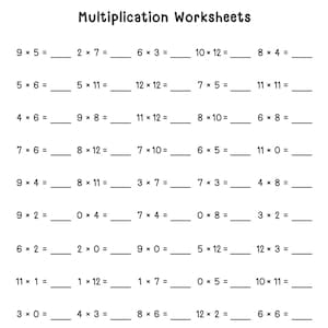 40 Printable Multiplication Worksheets | Single Digit (0–12) | Fill-in-the-Blanks with Answers