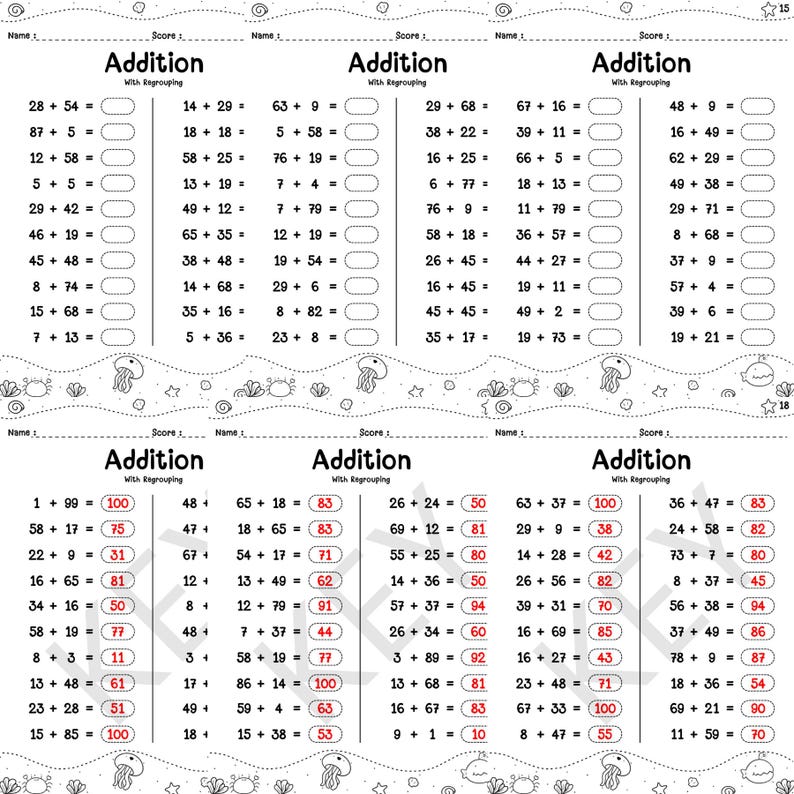 Addition With Regrouping (within 100) for 1st Grade-2nd Grade Math ...