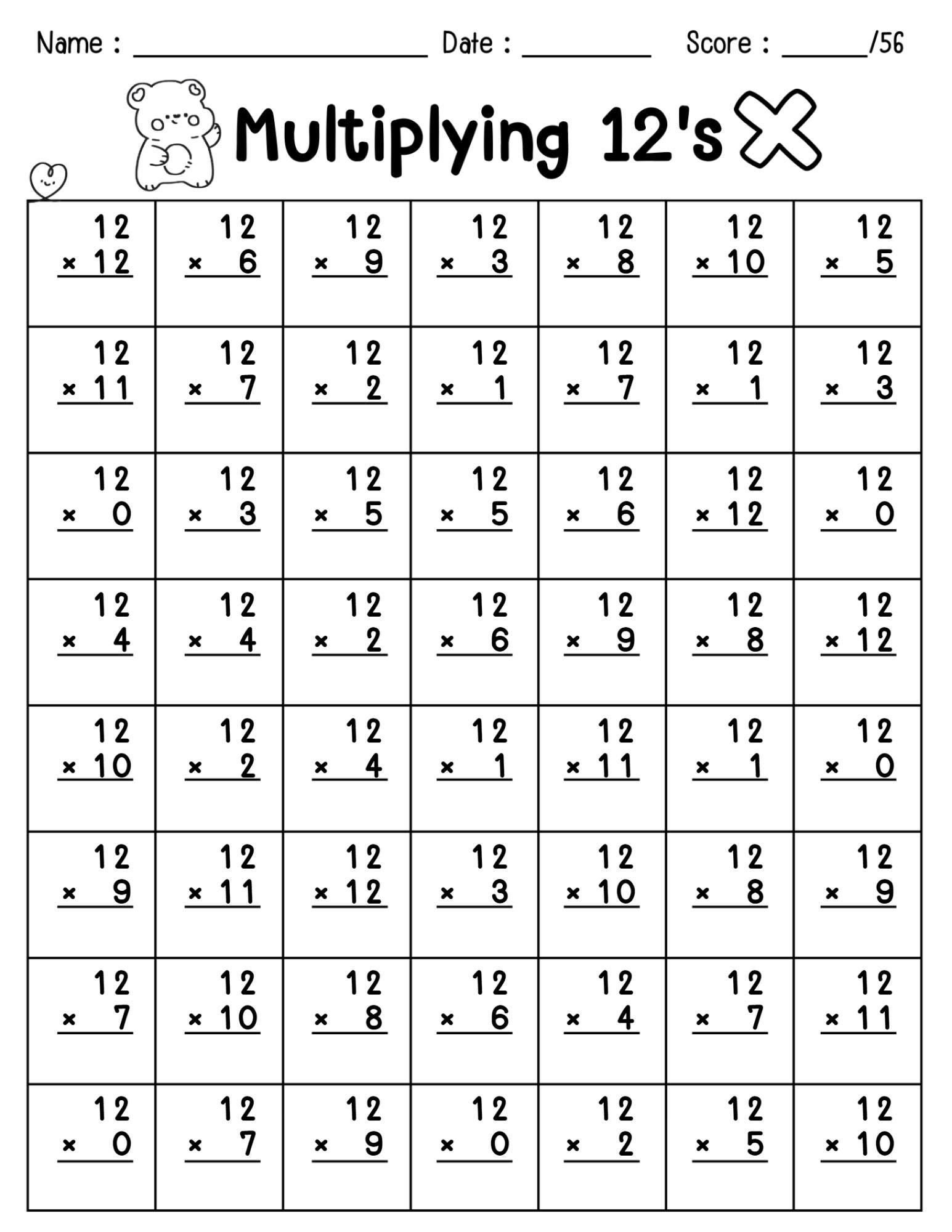 44 Printable Multiplying Practice Worksheets. Numbers 1-12. 1st-4th ...