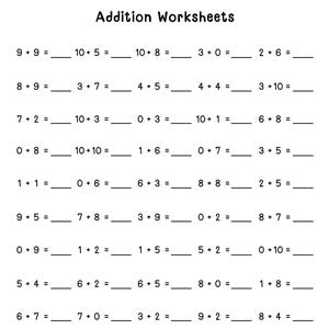 40 Printable Addition Worksheets | Single & Double Digit Practice within 20 | Fill-in-the-Blanks with Answers