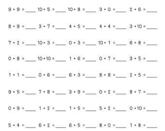 40 Printable Addition Worksheets | Single & Double Digit Practice within 20 | Fill-in-the-Blanks with Answers