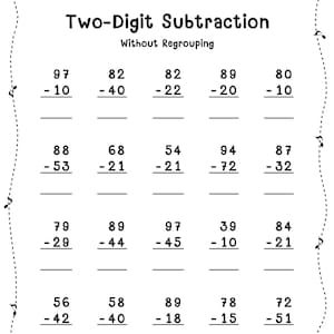 Two Digit Subtraction without Regrouping (within 100) for 1st Grade-2nd Grade Math. Subtraction Worksheets