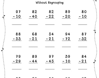 Two Digit Subtraction without Regrouping (within 100) for 1st Grade-2nd Grade Math. Subtraction Worksheets