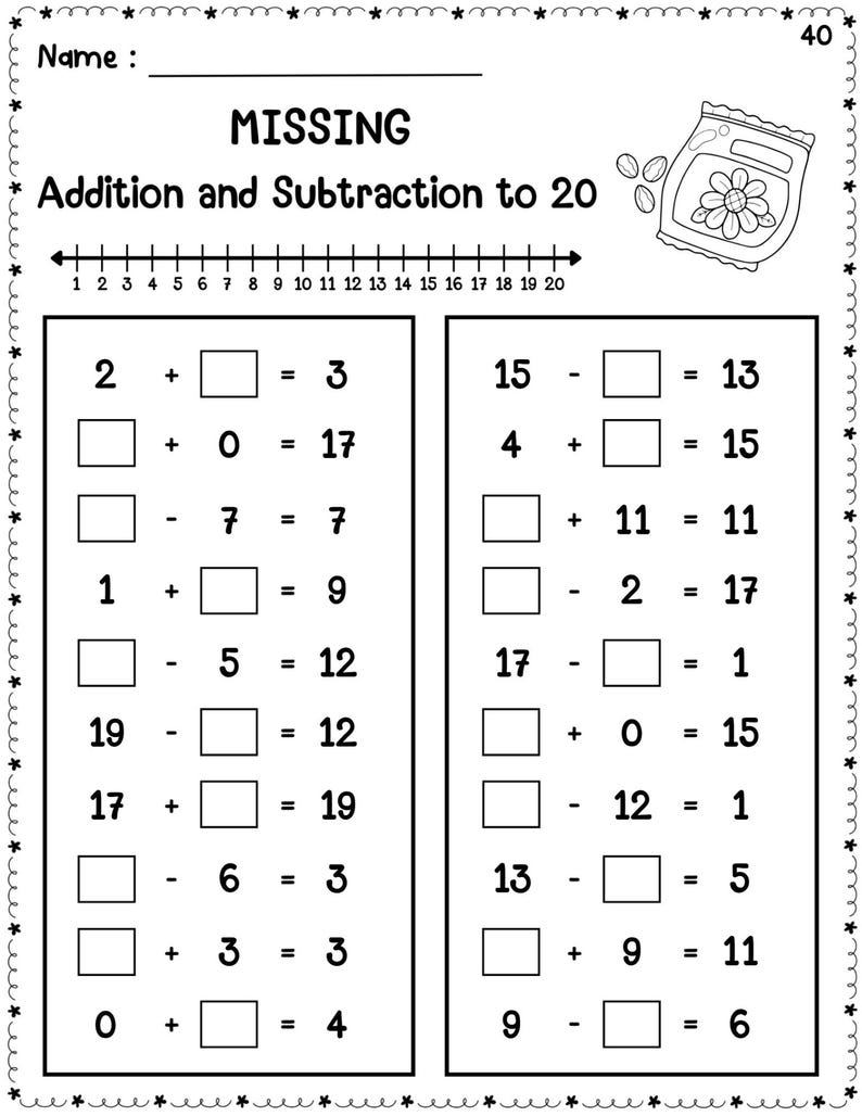 50 Printable Spring Missing Addends and Subtrahend to 20 | Math ...