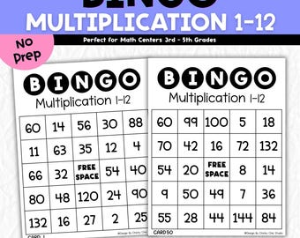Multiplication Bingo Game | 1-12 Facts, 50 Cards, 3rd-5th Grade Math Activity (Digital Download)