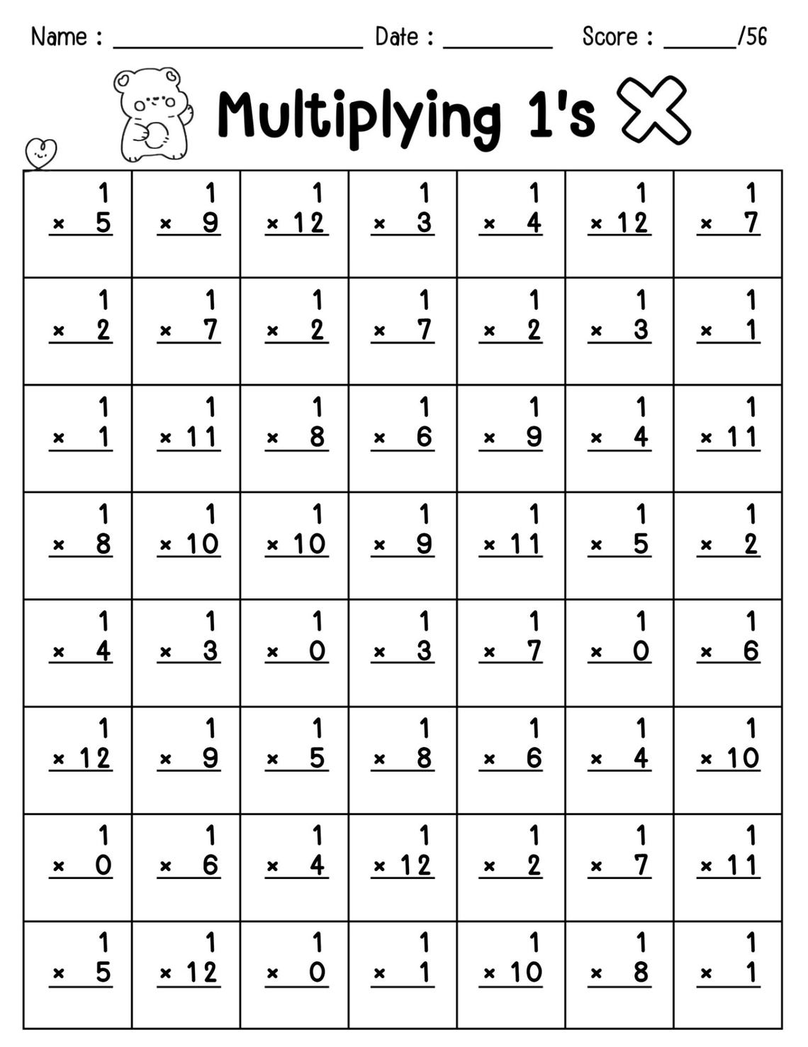 44 Printable Multiplying Practice Worksheets. Numbers 1-12. 1st-4th ...