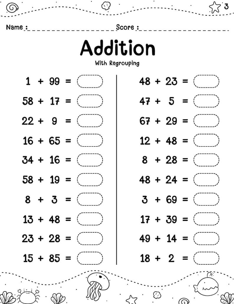 Addition With Regrouping (within 100) for 1st Grade-2nd Grade Math ...