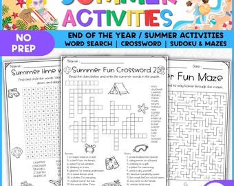 End of The Year Summer Time Puzzles : Word Search | Crossword | Sudoku & Mazes