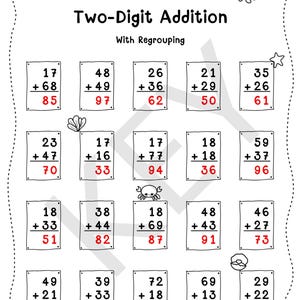 Two Digit Addition Within 100 With Regrouping Worksheets - Etsy