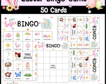 Easter Bingo Cards Activity | 50 Different Cards for Spring Fun! | Bingo game