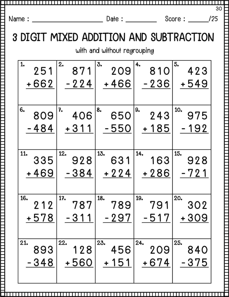 3 Digit Mixed Addition and Subtraction (with and Without Regrouping ...
