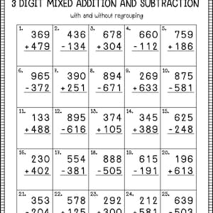 3 Digit Mixed Addition and Subtraction (with and Without Regrouping ...