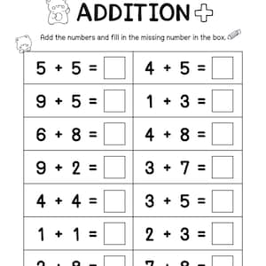 Addition Fill in the Blanks Worksheets (Numbers 1-15) for Kindergarten-1st Grade-2nd Grade Math. Addition Worksheets