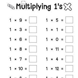 44 hojas de trabajo de multiplicación imprimibles, complete los espacios en blanco: multiplicación de un dígito (números del 1 al 12), ejercicios de matemáticas