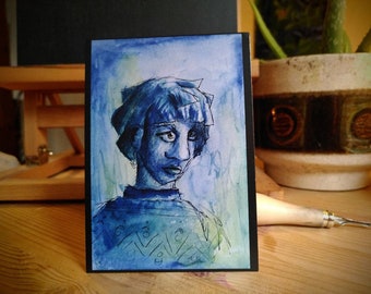 Carte postale d'art - Fille bleue