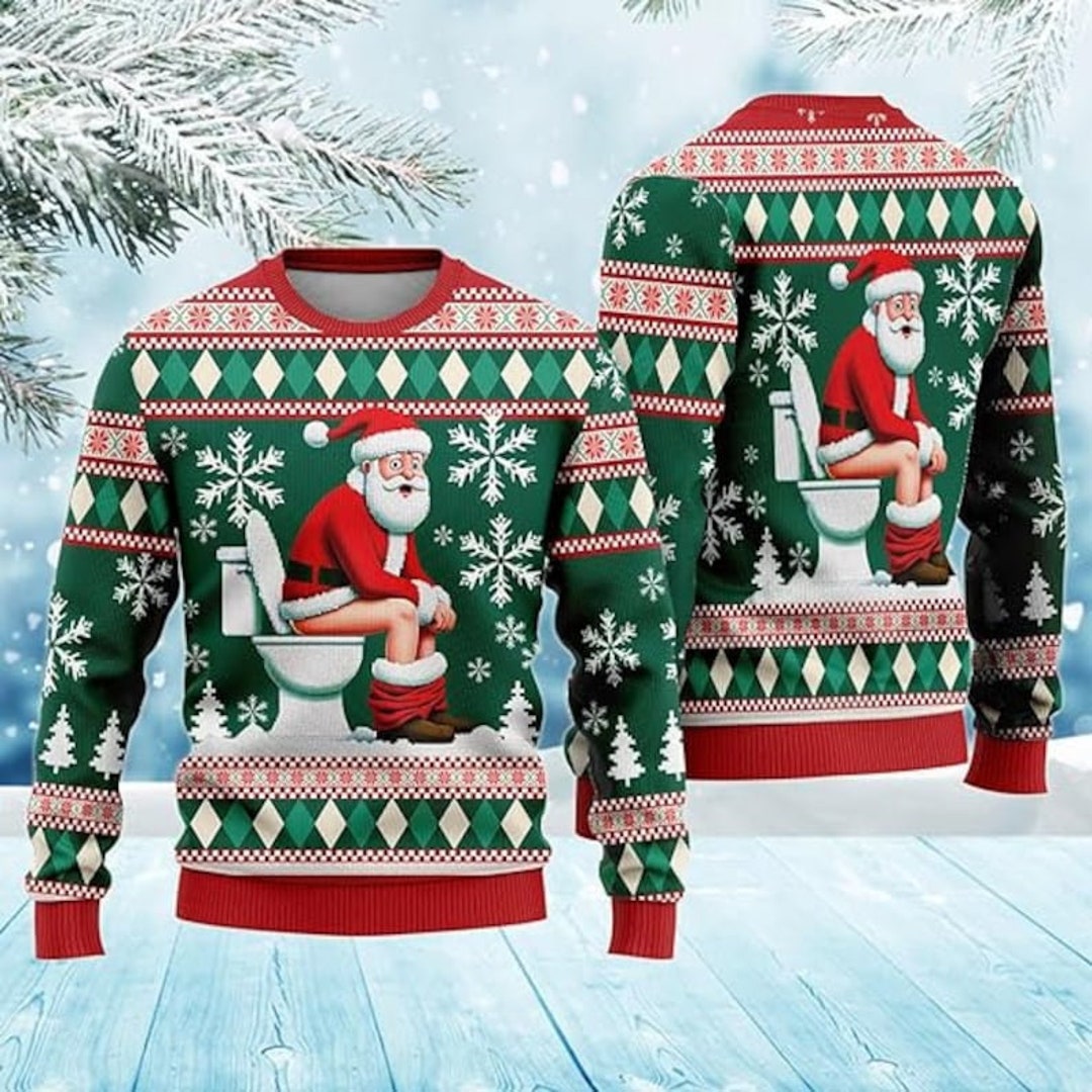 Santa Claus on the Toilet Ugly Christmas Sweater Peeing Santa Etsy