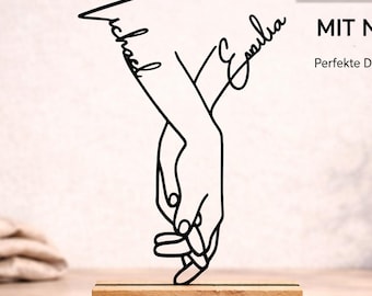Personalisiertes Paar Geschenk – Line Art Hand in Hand Aufsteller mit Namen – 3D Deko für Paare zum Jahrestag, Valentinstag oder Hochzeit