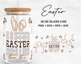 Leopard Easter Babe 16oz Glass Can Svg | Happy Easter Glass Can Wrap | Easter Bunny Glass Can Wrap | Svg Files for Cricut