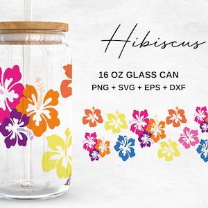 Ibisco hawaiano - lattina di vetro da 16 once in formato SVG, lattina di vetro Libbey, file in formato SVG per Cricut e Silhouette Cameo, vetreria in formato SVG
