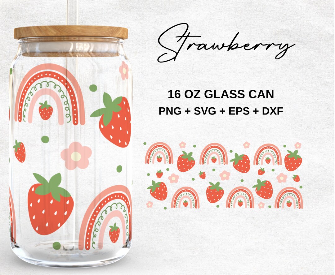 Strawberry Rainbow Glass Cup Svg | Boho Rainbow 16oz Libbey Glass Can ...