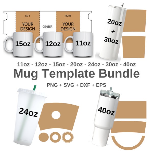11oz 12oz 15oz Mug Template Bundle, Full Wrap Template, Mug Full Wrap template, Sublimation Mug Template, Full Wrap mug, Cricut Mug Press