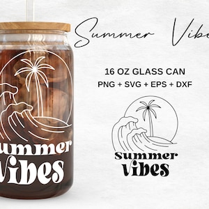 Summer Vibes Glass Cup Svg | Summer Beach Libbey Glass Can Wrap Bundle ...