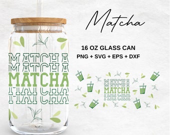 Matcha 16oz Glass Can Svg, Matcha  Libbey Glass Can Wrap,  Matcha Cup Libbey Wrap, Svg Files for Cricut, Glassware Svg