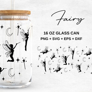 Fairy Magic - 16oz Glass Can svg, Libbey Glass Can Wrap, svg Files for Cricut & Silhouette Cameo, Glassware svg