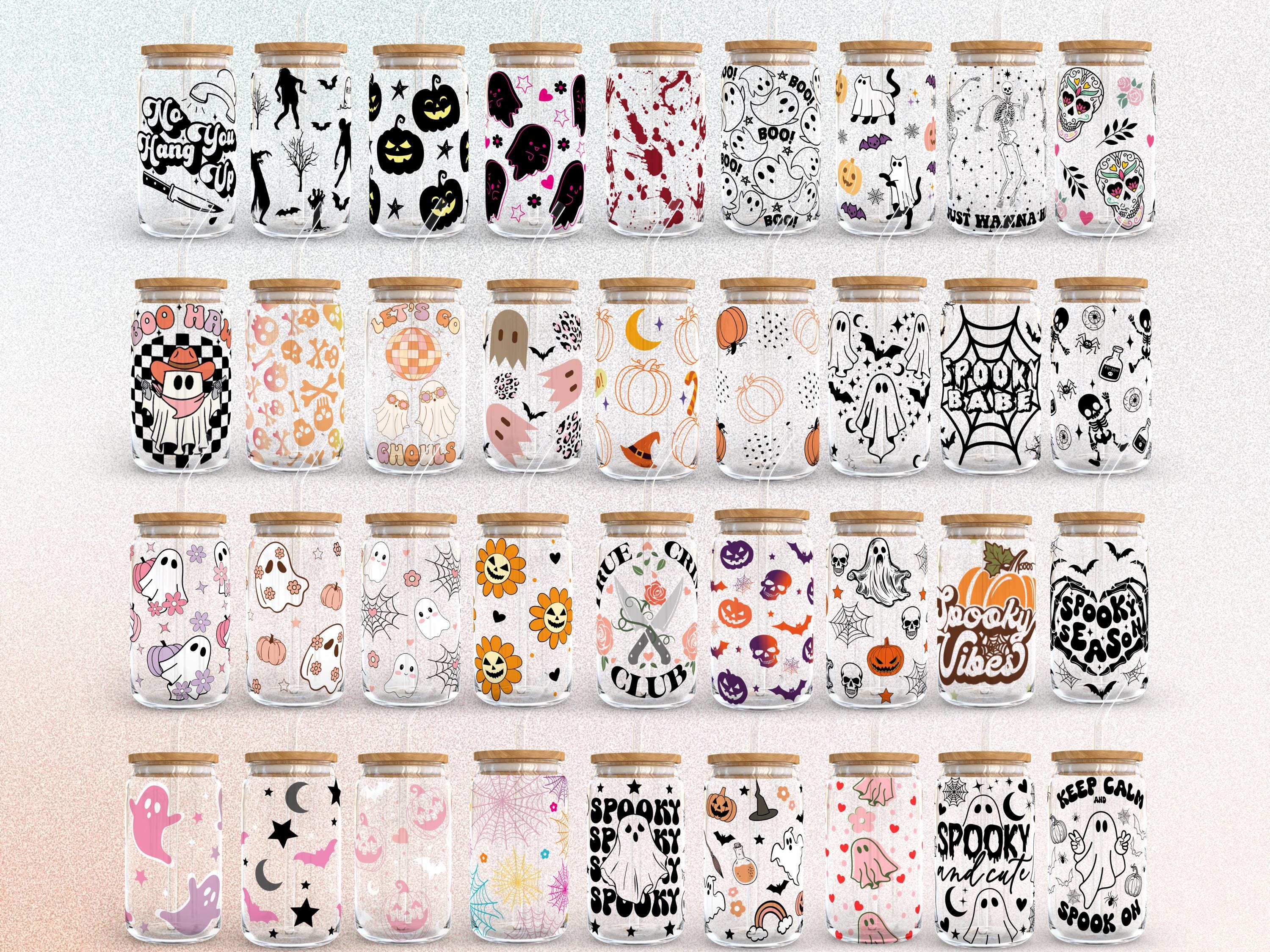 Halloween  16oz Glass Can Wrap Bundle | Halloween Cup Wrap |  Spooky  Glass Cup Wrap Bundle | Drinkware |Svg  Files for Cricut