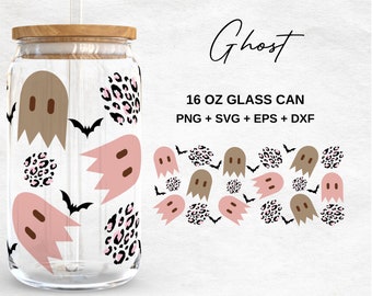 Halloween Glass Cup Svg | Ghost and Bats 16Oz Libbey Glass Can Wrap  | Svg Files for Cricut & Silhouette Cameo | Glassware svg