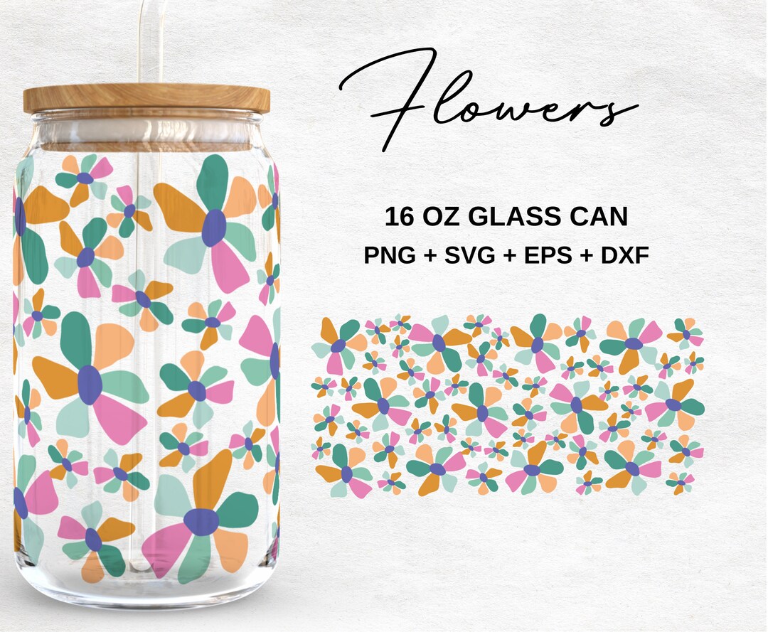 Abstract Flower Pattern 16oz Glass Can Wrap PNG | Floral Cup Wrap ...
