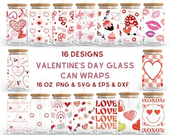 Valetnines Day 16oz Glass Can Svg Bundle , Valentine Libbey Glass Can Wrap Bundle ,  Love Libbey Glass Wrap Bundle, Svg Files for Cricut