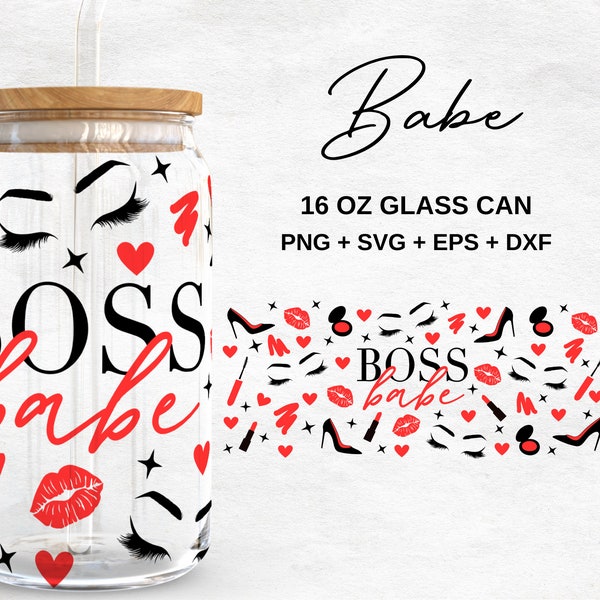 Boss Babe 16oz Glass Can Svg | Makeup Glass Can Wrap | Boss Lady Glass Can Wrap | Svg Files for Cricut