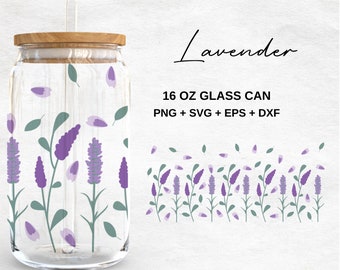 Lavender  16oz Glass Can svg, Floral Libbey Glass Can Wrap, svg Files for Cricut & Silhouette Cameo, Glassware svg