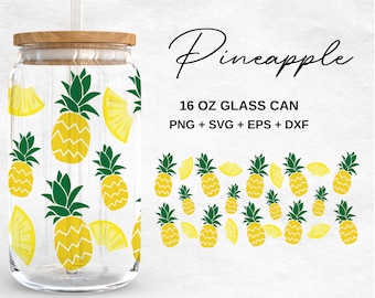 Pineapple - 16oz Glass Can svg, Libbey Glass Can Wrap, svg Files for Cricut & Silhouette Cameo, Glassware svg