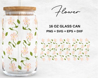 Flower Glass Cup  Svg | Flower Pattern Libbey Glass Can Wrap Bundle | Svg Files for Cricut & Silhouette Cameo | Glassware svg