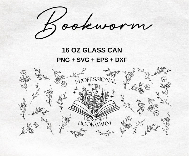 Professional Bookworm 16oz Glass Can Svg, Book Lover Libbey Glass Can