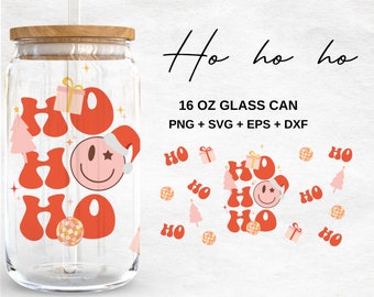 Christmas Ho Ho Ho - 16oz Glass Can svg, Libbey Glass Can Wrap, svg Files for Cricut & Silhouette Cameo, Glassware svg