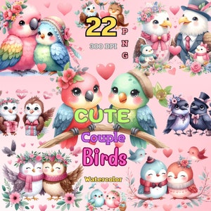 Romance emplumado: 22 PNG Cute Couple Birds Clipart - Adorables parejas de aves para manualidades, invitaciones de boda y más