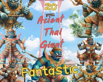 Ancient Thai Giant Fantasy: 20 PNG Fantastic Clipart - Mythical Creatures Inspired by Thai Folklore for Crafts, Digital Art, and More!