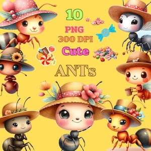 Adorable Ant Antics: 10 PNG Cute Ant with Hat Clipart - Whimsical Insect Graphics for Crafts, Kids&#39; Projects, and More!