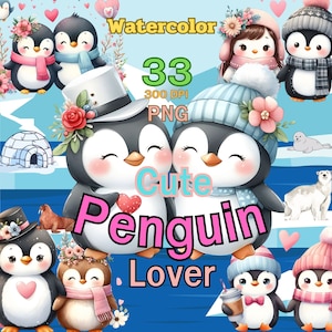 Delicia de parejas de pingüinos: 33 imágenes prediseñadas de pingüinos de pareja linda PNG: ¡adorable amor ártico por tarjetas, manualidades y más!