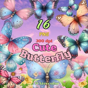 Ailes fantaisistes : 16 cliparts de papillons mignons PNG - de jolis graphismes pour le bricolage, le scrapbooking et plus encore ! Illustrations numériques de haute qualité