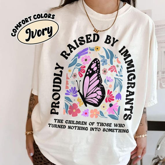 Proudly Raised By Immigrants PNG Instant Download, Immigrant Rights PNG Clipart, No Human Is Illegal Shirt Design, Social Justice PNg Gift