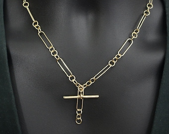 Trombone Link 14k Gold Plated Albert Chain Necklace
