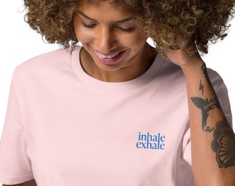 Inhale Exhale Unisex Yoga T-Shirt | Minimalist Design Stickerei Shirt | Achtsames Geschenk für Yoga und Yogaleherer | Om, Namaste, Balance